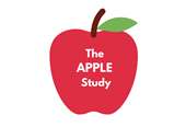 The APPLE study logo - a red apple with a brown stem and one green leaf, with text saying 'The APPLE Study' written on top. The background is plain white.